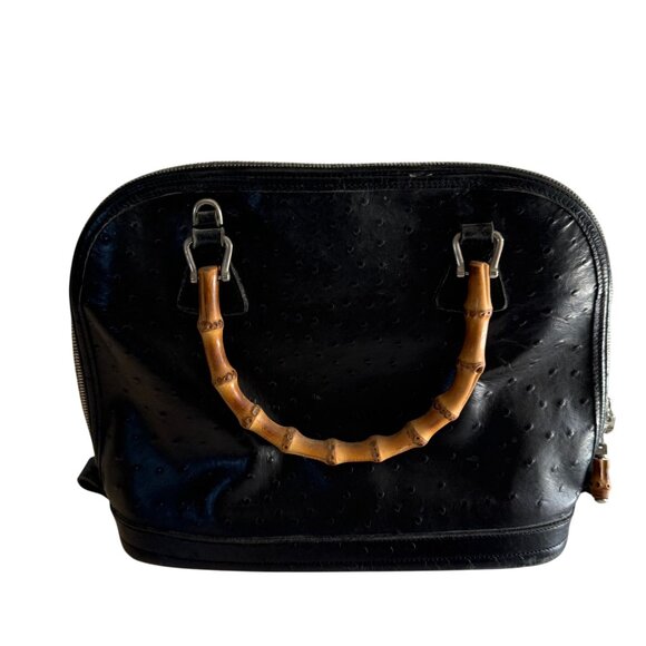 Dooney & Bourke Black Bayou Embossed Leather Dome Satchel Bag Bamboo Handle - Picture 8 of 15